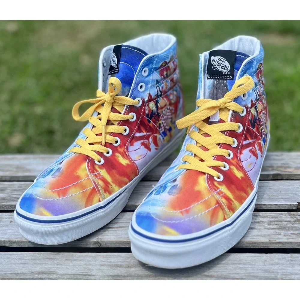 Vans Sk8-Hi Shoes Mens Size 9.5 One Piece Anime Custom High Top Yellow Laces Art